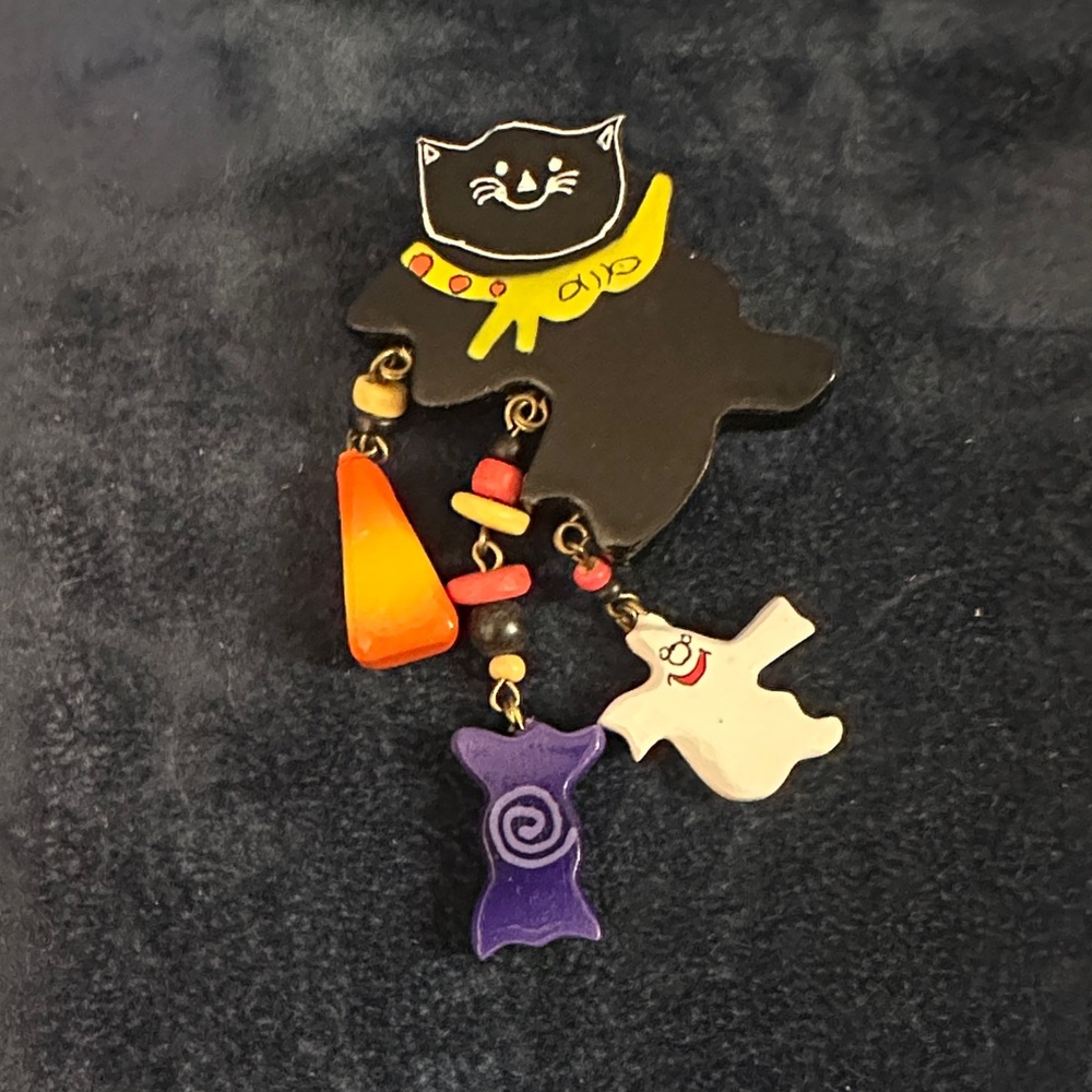 Halloween Cat and Ghost Brooch